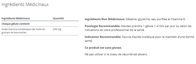 OmegaGenics Borage Seed GLA Oil (Anciennement OmegaGenics GLA 240)