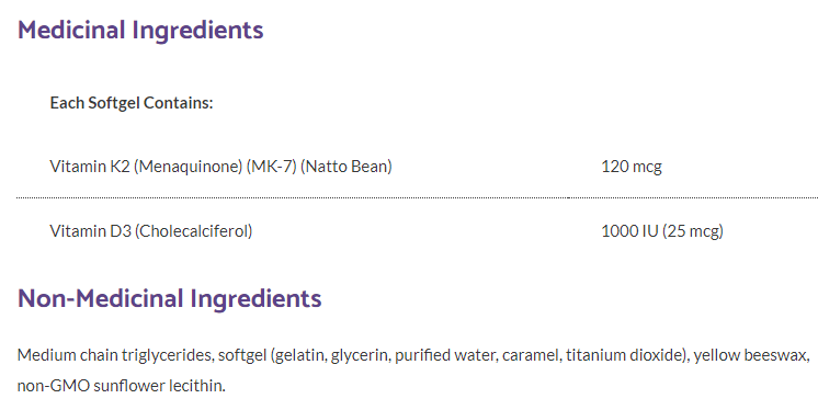 Vitamin D3 &amp; K2 · 1000 IU D3 · 120 mcg K2