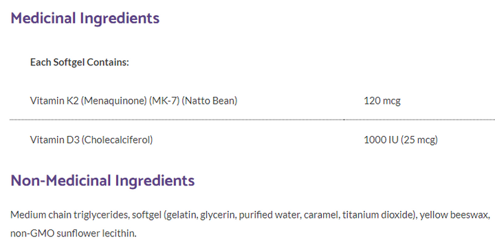 Vitamin D3 &amp; K2 · 1000 IU D3 · 120 mcg K2