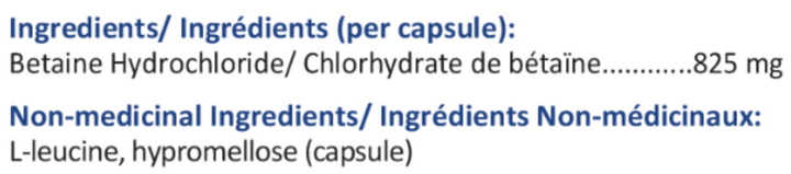 Betaine HCL (Aide digestive pour l'hypochlorhydrie)